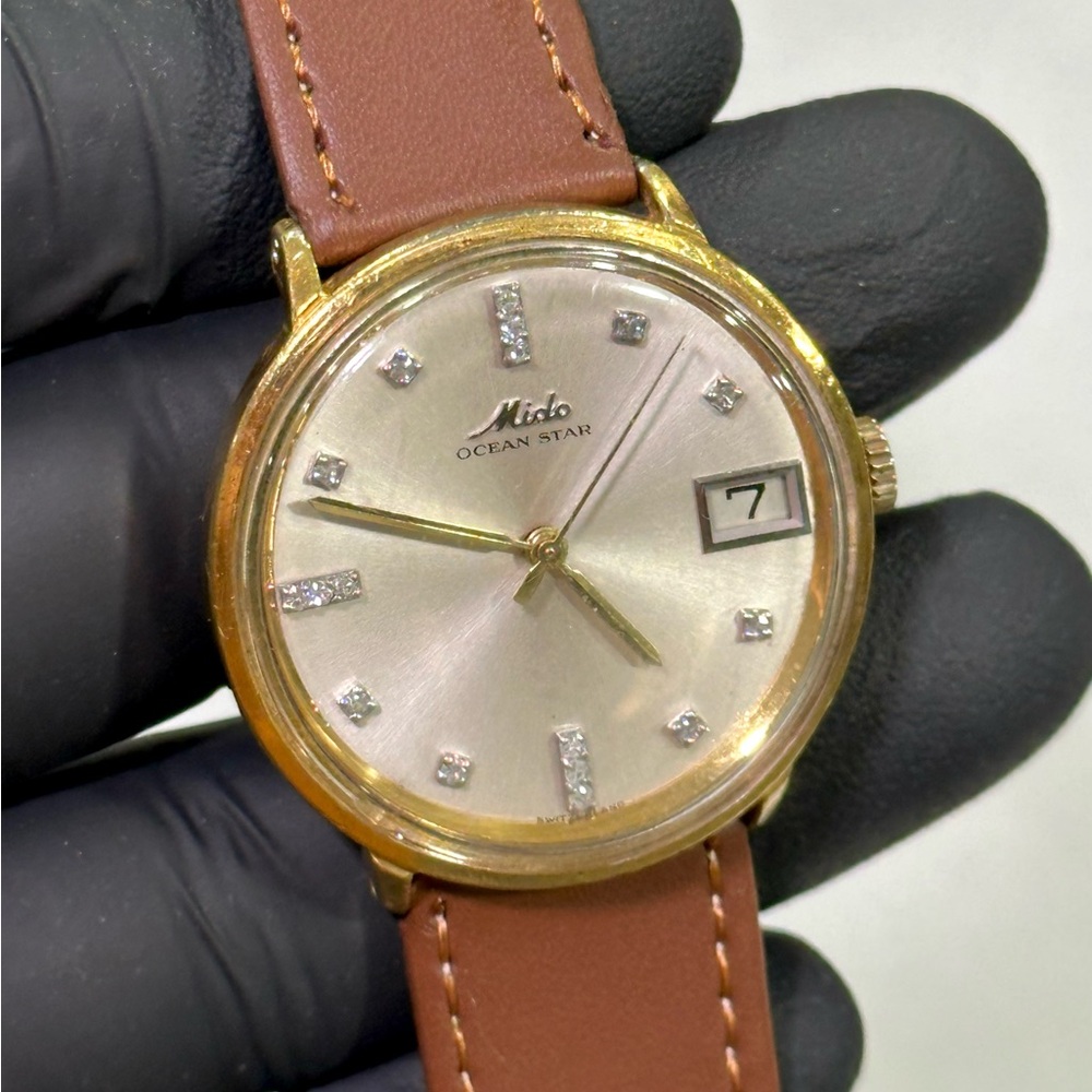 Mido Ocean star 5007 Automatic Diamond Dial Date Gold Plated 35mm Luxury Watch